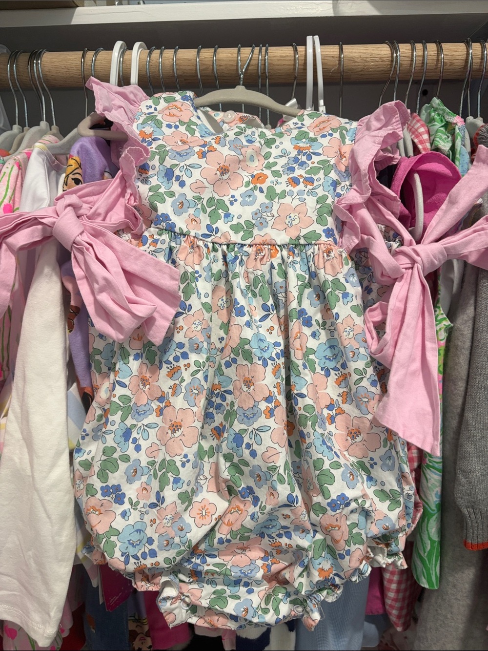 Cecil and Lou girls Floral onesie - White with Pink & Green